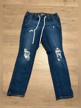 torrid womens  Dark Blue Distressed Drawstring Slim Jeans